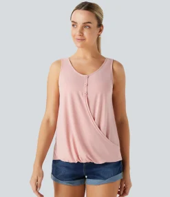 Casual Tops|Tank Tops & Camis<HALARA Decorative Crossover Hem Solid Casual Tank Top