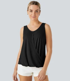 Casual Tops|Tank Tops & Camis<HALARA Decorative Crossover Hem Solid Casual Tank Top