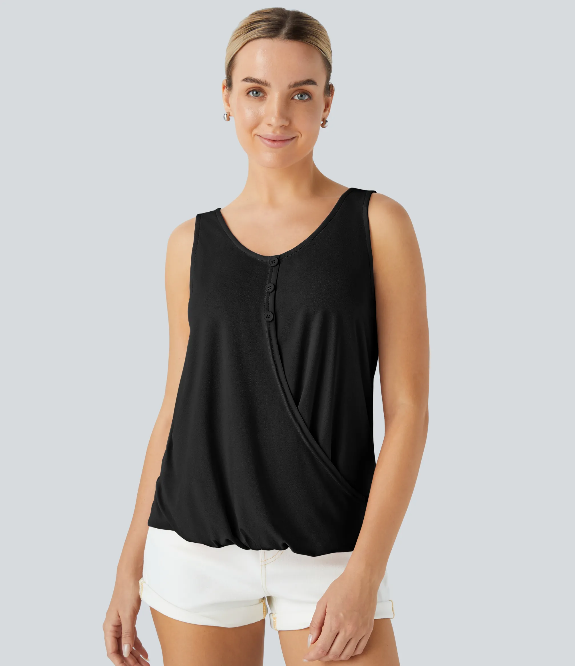 Casual Tops|Tank Tops & Camis<HALARA Decorative Crossover Hem Solid Casual Tank Top