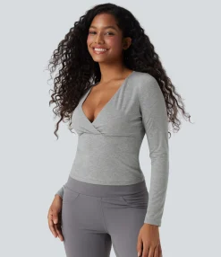 Casual Tops<HALARA Deep V Neck Long Sleeve Casual Top