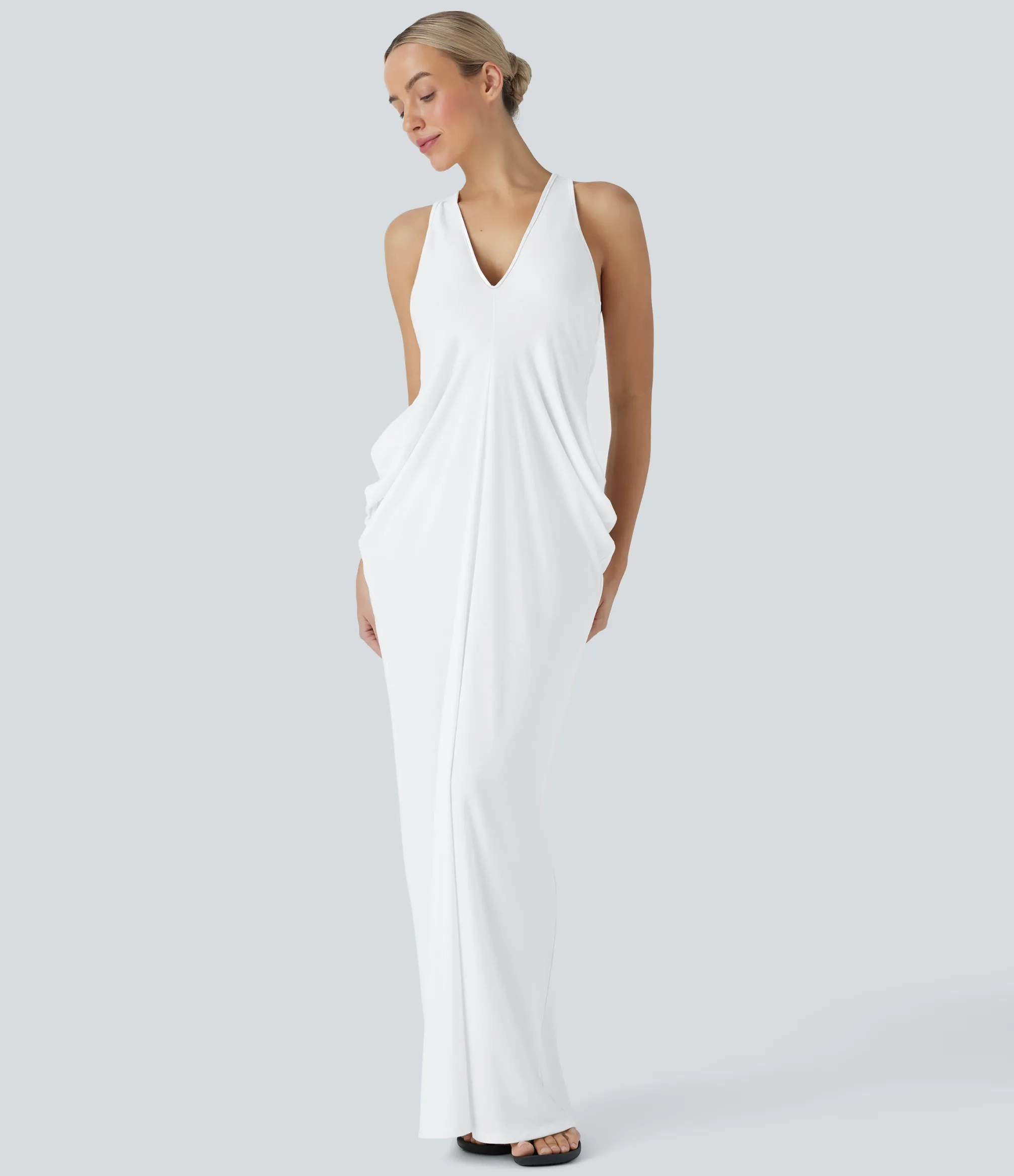 Maxi & Midi Dresses|Dresses<HALARA Deep V Neck Racerback Stacked Ruched Maxi Casual Dress