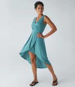 Maxi & Midi Dresses|Dresses<HALARA Deep V Neck Sleeveless High Low Crossover Hem Flowy Midi Casual Dress