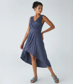 Maxi & Midi Dresses|Dresses<HALARA Deep V Neck Sleeveless High Low Crossover Hem Flowy Midi Casual Dress