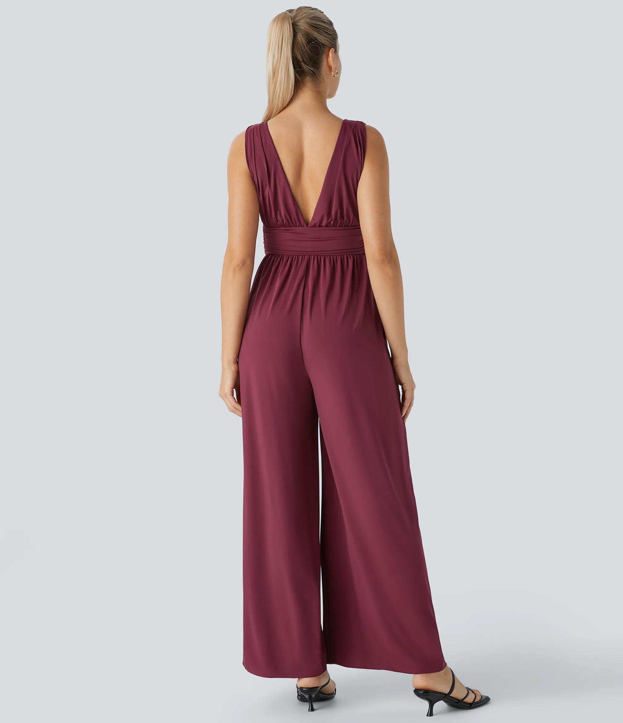 Jumpsuits<HALARA Deep V Neck Sleeveless Pocket Wide Leg Jumpsuit