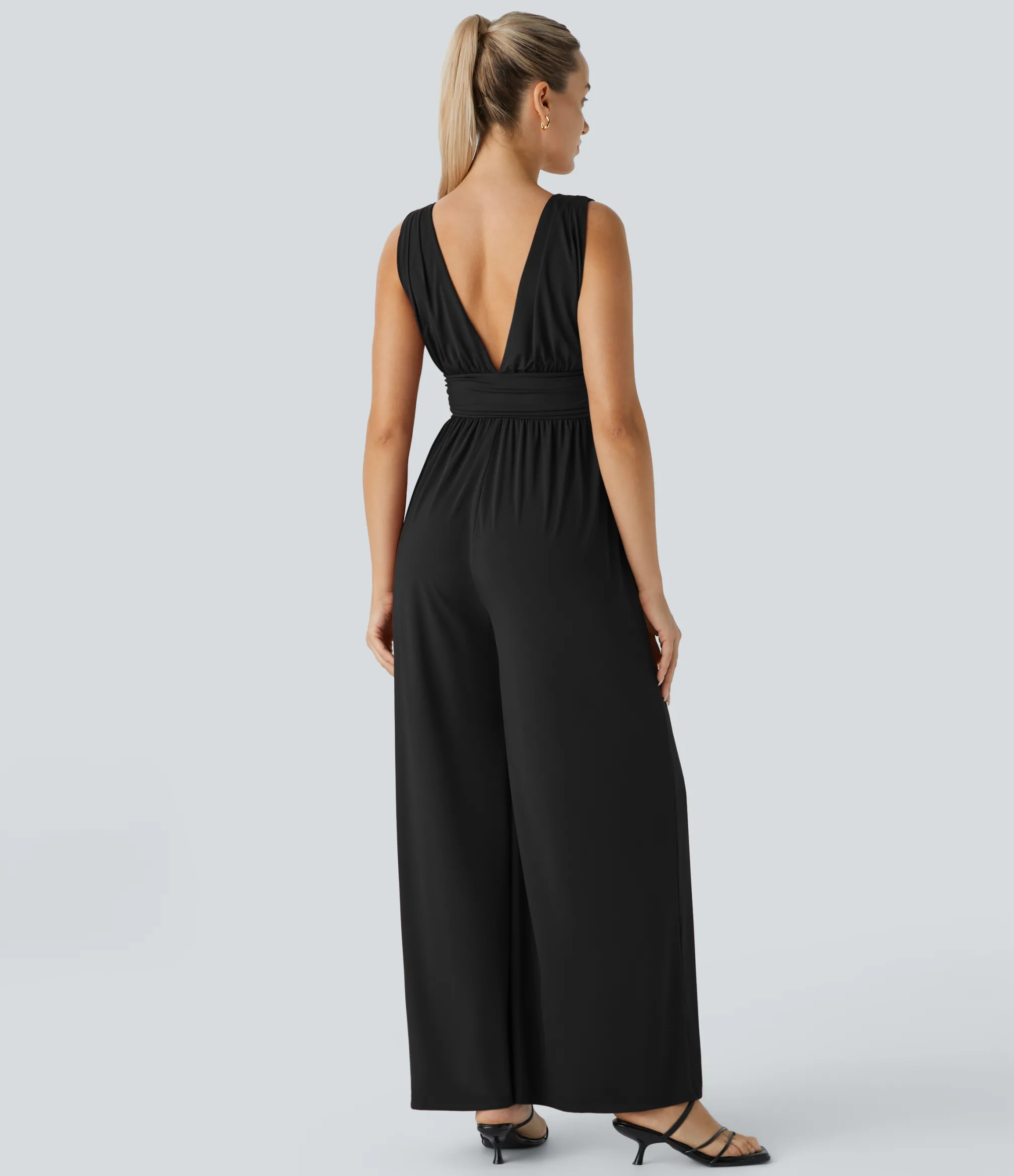Jumpsuits<HALARA Deep V Neck Sleeveless Pocket Wide Leg Jumpsuit