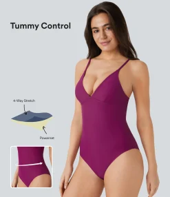 Beachwear<HALARA Deep V Neck Tummy Control One Piece Swimsuit