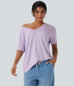 Casual Tops<HALARA Deep V-neck Short Sleeve Relaxed Casual Top