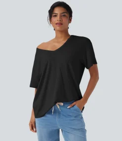 Casual Tops<HALARA Deep V-neck Short Sleeve Relaxed Casual Top