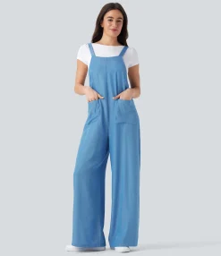 Jumpsuits<HALARA Denim Like Casual Overalls with Pockets-Front and Back Wearable