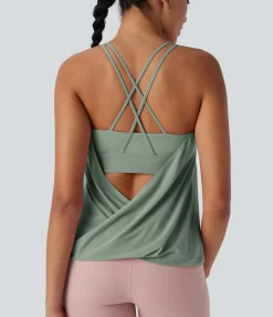 Yoga Tops|Tank Tops & Camis<HALARA Double Straps Pleated Quick Dry Yoga Cami Top