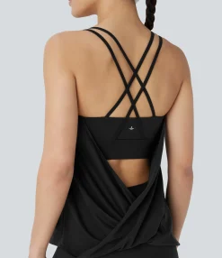 Yoga Tops|Tank Tops & Camis<HALARA Double Straps Pleated Quick Dry Yoga Cami Top