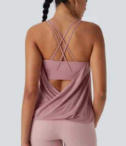 Yoga Tops|Tank Tops & Camis<HALARA Double Straps Pleated Quick Dry Yoga Cami Top