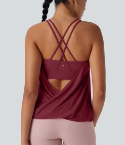 Yoga Tops|Tank Tops & Camis<HALARA Double Straps Pleated Quick Dry Yoga Cami Top