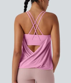 Yoga Tops|Tank Tops & Camis<HALARA Double Straps Pleated Quick Dry Yoga Cami Top