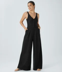 Jumpsuits<HALARA Double Straps V Neck Pocket Wide Leg Casual Jumpsuit