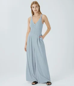 Jumpsuits<HALARA Double Straps V Neck Pocket Wide Leg Casual Jumpsuit