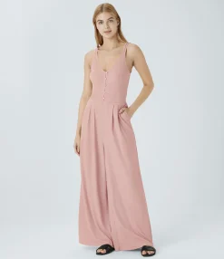 Jumpsuits<HALARA Double Straps V Neck Pocket Wide Leg Casual Jumpsuit