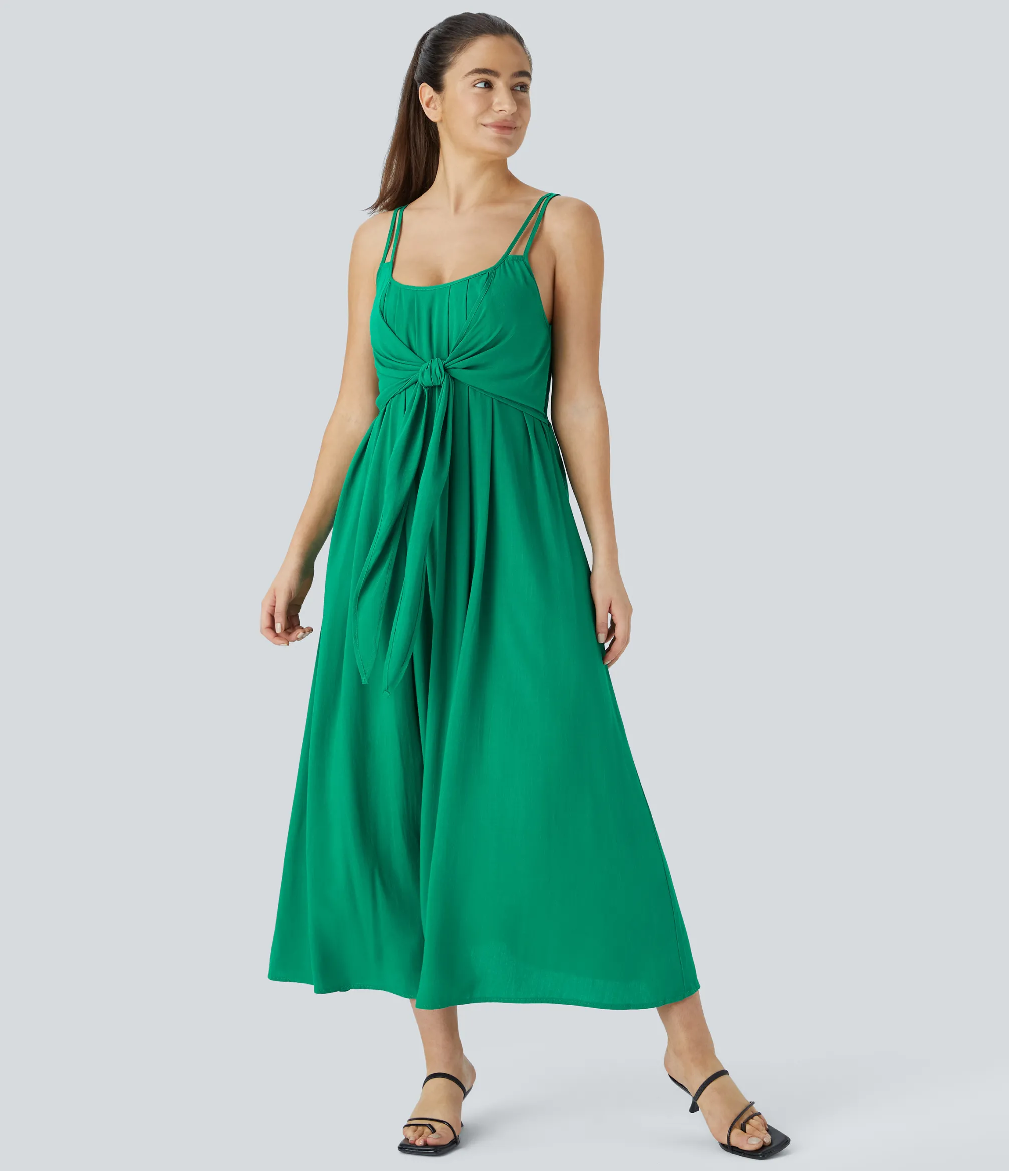 Dresses|Maxi & Midi Dresses<HALARA Double Tie Front Maxi Casual Slip Dress