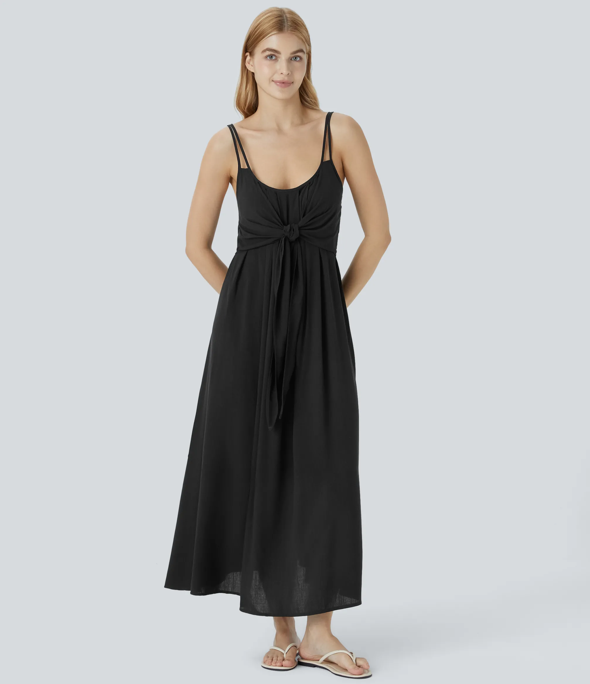 Dresses|Maxi & Midi Dresses<HALARA Double Tie Front Maxi Casual Slip Dress