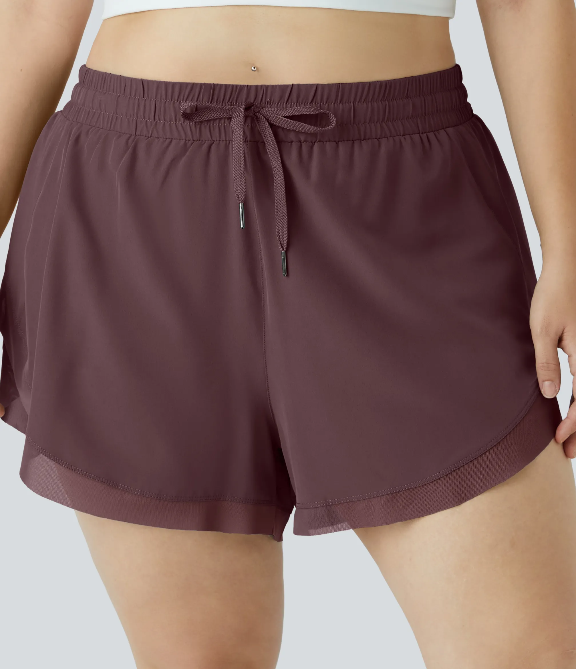 Plus Size<HALARA Drawstring Contrast Mesh 2-in-1 Plus Size Shorts 4"