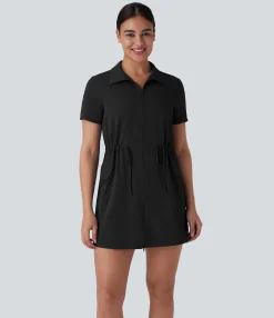 Mini Dresses|Active Dresses<HALARA Drawstring Flap Pocket 2-Way Zipper Mini Hiking Cargo Dress