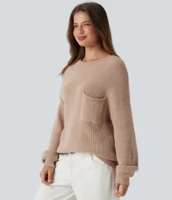 Sweaters<HALARA Dropped Shoulder Long Sleeve Casual Sweater with Pocket