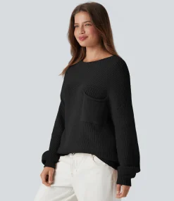 Sweaters<HALARA Dropped Shoulder Long Sleeve Casual Sweater with Pocket