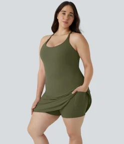 Plus Size<HALARA Everyday SoftlyZero™ Plush Backless 2-in-1 Flare Workout Plus Size Dress-Wannabe-Easy Peezy