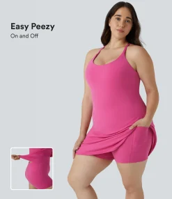 Plus Size<HALARA Everyday SoftlyZero™ Plush Backless 2-in-1 Flare Workout Plus Size Dress-Wannabe-Easy Peezy