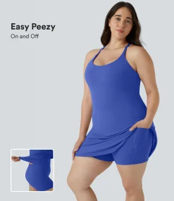 Plus Size<HALARA Everyday SoftlyZero™ Plush Backless 2-in-1 Flare Workout Plus Size Dress-Wannabe-Easy Peezy