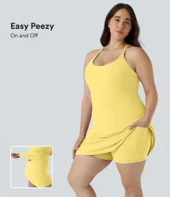 Plus Size<HALARA Everyday SoftlyZero™ Plush Backless 2-in-1 Flare Workout Plus Size Dress-Wannabe-Easy Peezy
