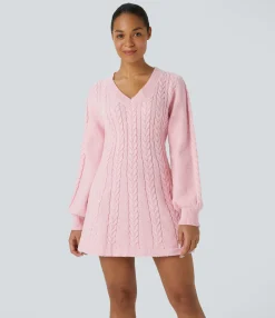 Dresses|Mini Dresses<HALARA Everyday V Neck Long Sleeve Mini Sweater Chill Dress