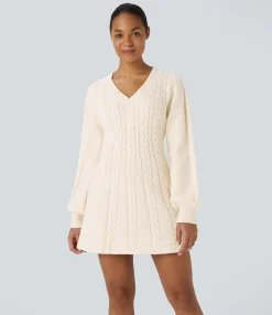 Dresses|Mini Dresses<HALARA Everyday V Neck Long Sleeve Mini Sweater Chill Dress