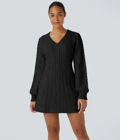 Dresses|Mini Dresses<HALARA Everyday V Neck Long Sleeve Mini Sweater Chill Dress