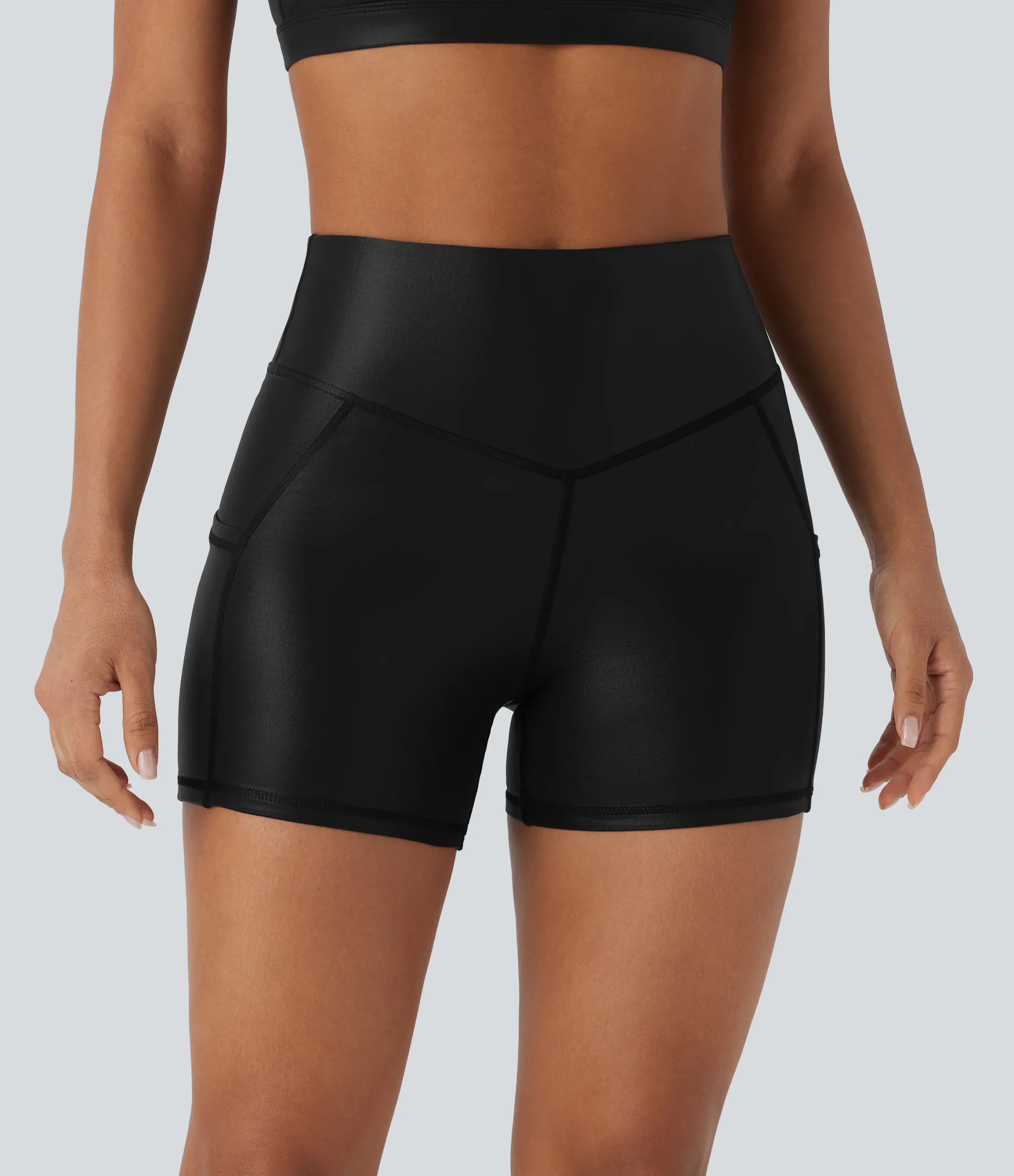 Active Shorts|Bikers<HALARA Faux Leather High Waisted Pocket Yoga Biker Shorts 4''