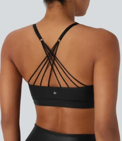 Sports Bras|Sports Bras<HALARA Faux Leather Low Support Quick Dry Yoga Sports Bra
