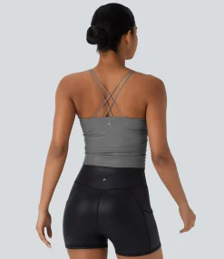Tank Tops & Camis|Tank Tops<HALARA Faux Leather Ruched Quick Dry Cropped Yoga Tank Top