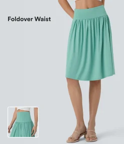 Maxi & Midi Skirts|Skirts<HALARA Foldover Mid Rise Pocket Flare Midi Skirt