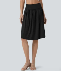 Maxi & Midi Skirts|Skirts<HALARA Foldover Mid Rise Pocket Flare Midi Skirt