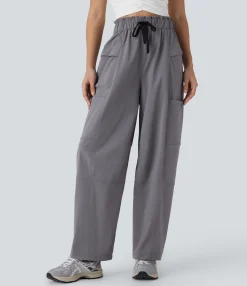 Pants|High-Waisted Pants<HALARA Frill High Waisted Drawstring Pockets Hiking Pants