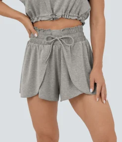 Flowy Shorts|Shorts<HALARA Frill High Waisted Elastic Waistband Drawstring Flowy Stacked Casual Shorts 3"
