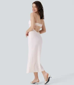 Dresses|Maxi & Midi Dresses<HALARA Frill Lace Up Midi Slip Dress
