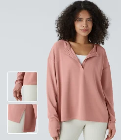 Sweatshirts & Hoodies<HALARA Front Thumb Hole Waffle Casual Sweatshirt