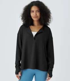 Sweatshirts & Hoodies<HALARA Front Thumb Hole Waffle Casual Sweatshirt