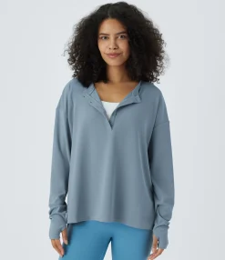 Sweatshirts & Hoodies<HALARA Front Thumb Hole Waffle Casual Sweatshirt