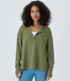 Sweatshirts & Hoodies<HALARA Front Thumb Hole Waffle Casual Sweatshirt