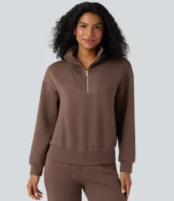Sweatshirts & Hoodies<HALARA Funnel Neck Half Zip Long Sleeve Casual Sweatshirt