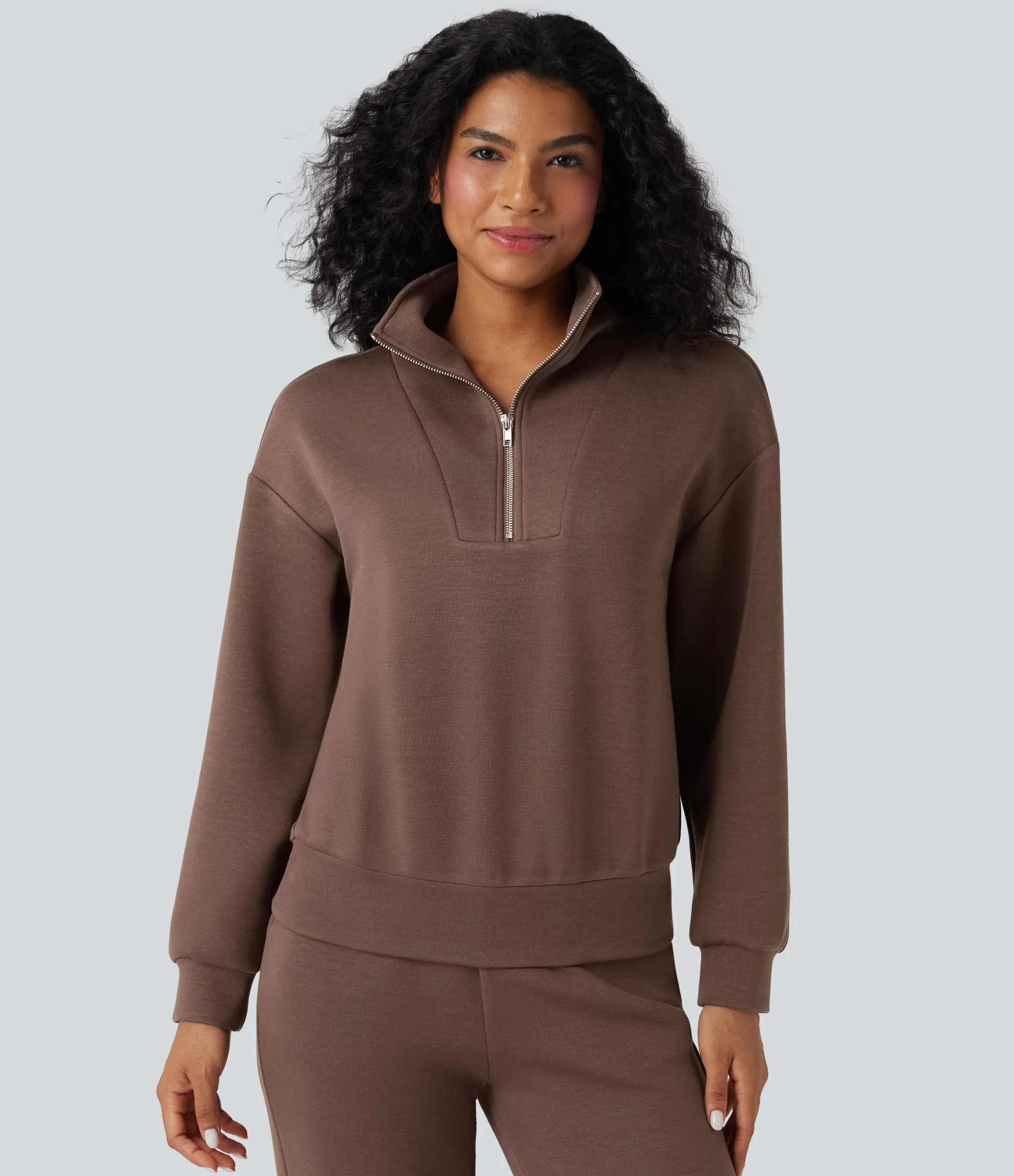 Sweatshirts & Hoodies<HALARA Funnel Neck Half Zip Long Sleeve Casual Sweatshirt