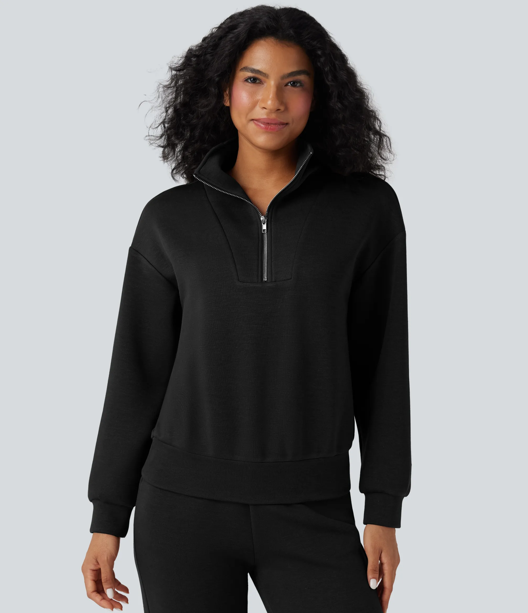 Sweatshirts & Hoodies<HALARA Funnel Neck Half Zip Long Sleeve Casual Sweatshirt