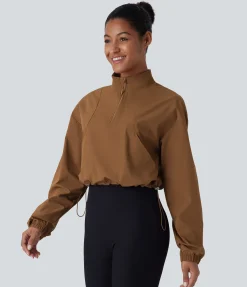 Jackets & Outerwear<HALARA Funnel Neck Half Zipper Long Sleeve Pocket Hem Casual Jacket